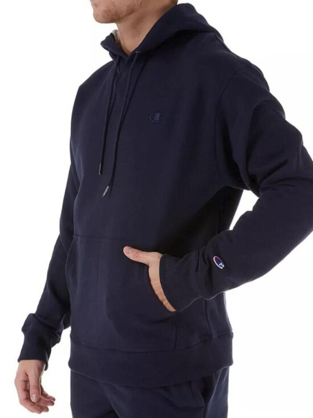 CHAMPION Men's Powerblend Fleece Pullover Hoodie Size M in Navy